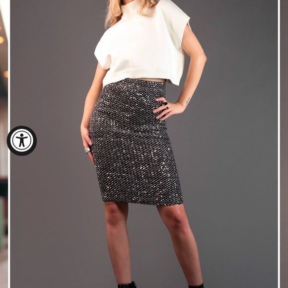 SEQUIN EMBELLISHED PENCIL SKIRT - Picture 3 of 8